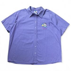 90s Peanuts Snoopy Lavender Gingham Born to Shop Embroidered Button Up 18/20W